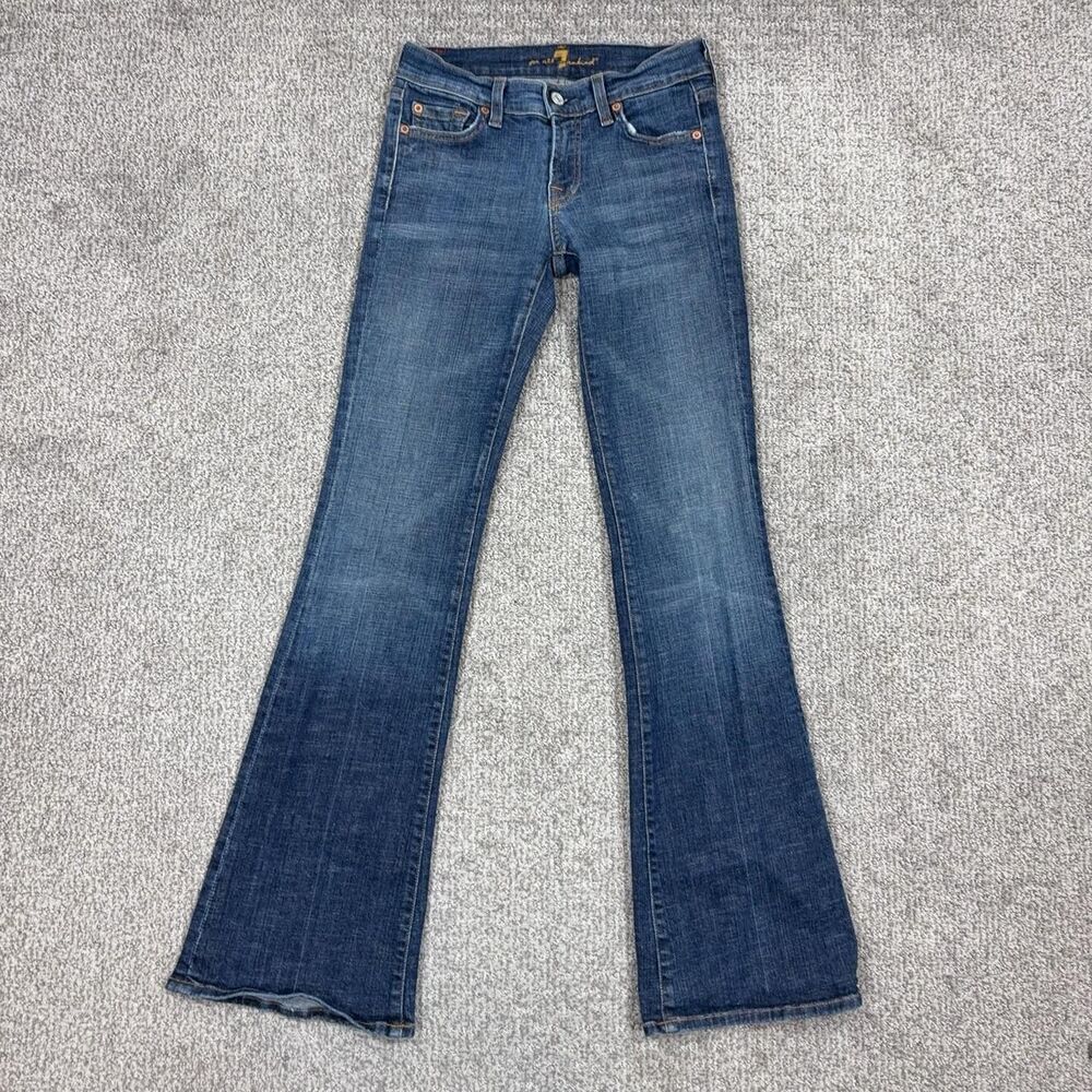 7 For All Mankind Jeans Womens 25 Blue Flare Low Rise Stretch Denim Made USA